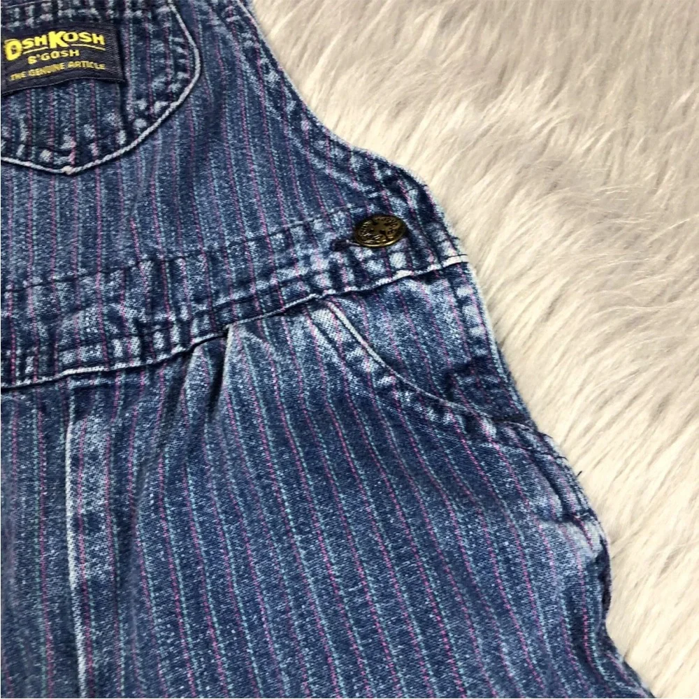 Vintage Oshkosh Bgosh Baby Girls Denim Blue Pink Striped Vestbak Overalls